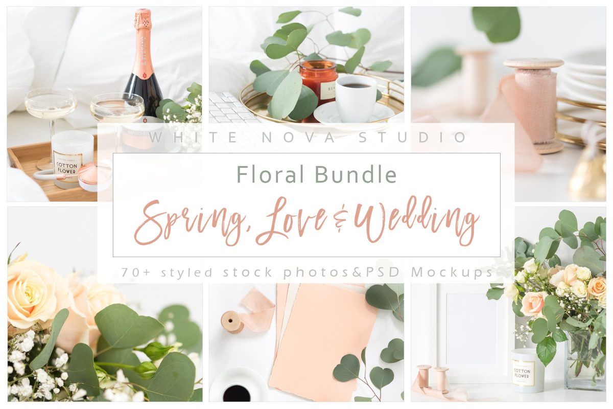 春天主题婚礼花卉背景贴图样机 Floral Bundle: