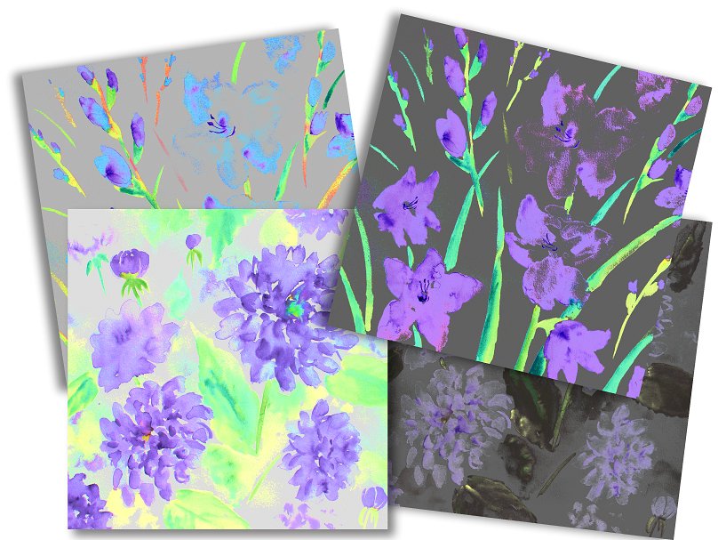 绚丽紫色的水彩花卉背景纹理 Watercolor Flora