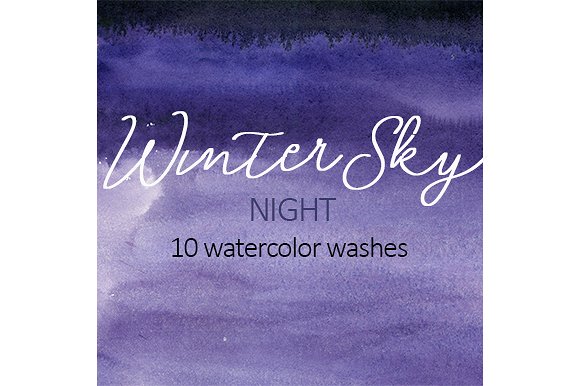 手绘水彩设计背景Winter Sky Purple Wate
