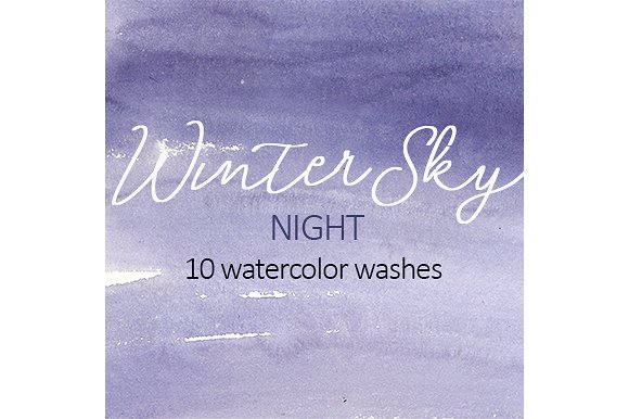手绘水彩冬季紫色天空素材Winter Sky Purple