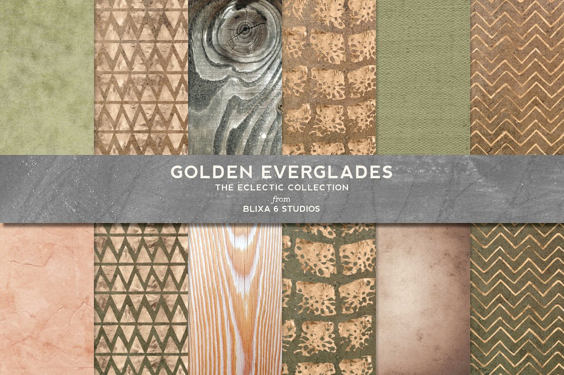 手绘金箔图案无缝背景纹理素材 Golden Everglad
