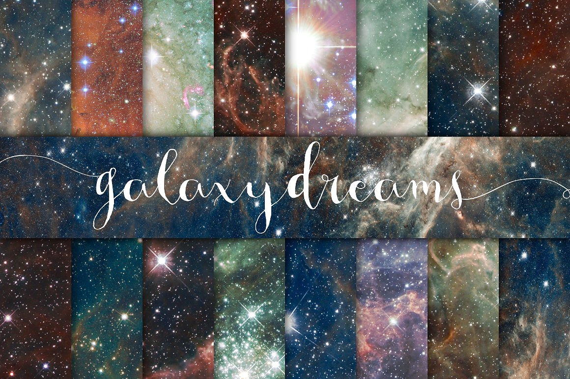 手绘水彩星空设计背景Galaxy Dreams Digita