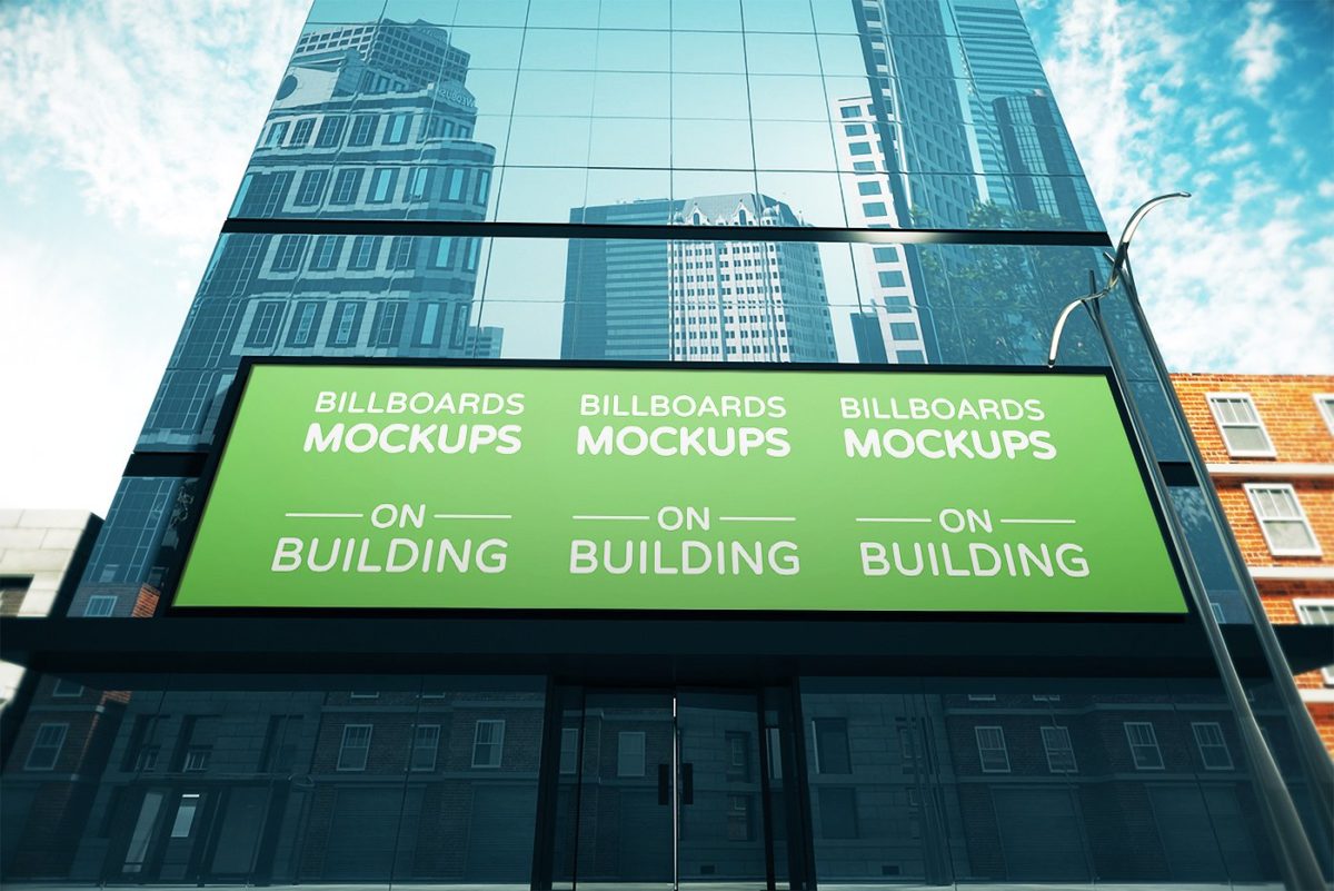 建筑物的广告牌样机展示模型mockups