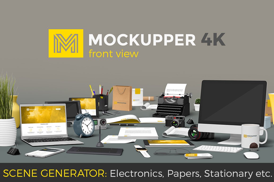 100+ 4K高分辨率的办公用品展示样机 Mockupper