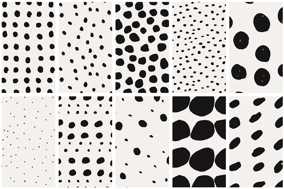 手绘黑色和白色圆点无缝背景纹理素材 Dots-Spots-S