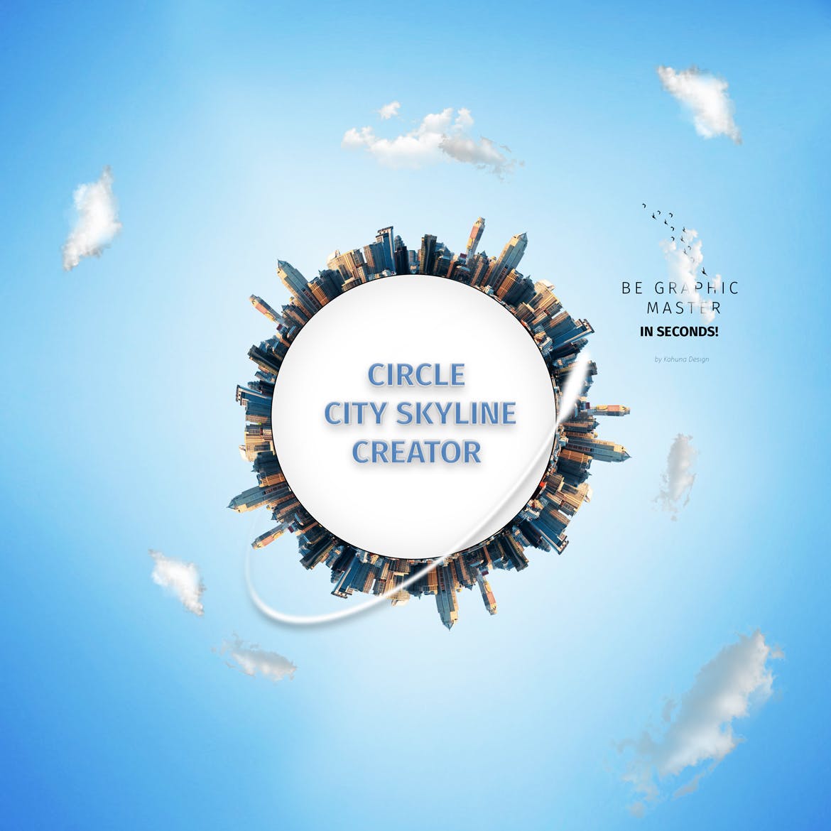 极坐标效果的城市天际线设计素材circle-city-sky