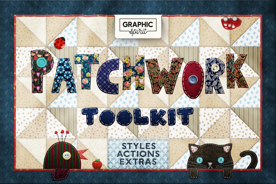 创意纺织品布料图层样式设计素材PATCHWORK-Effec