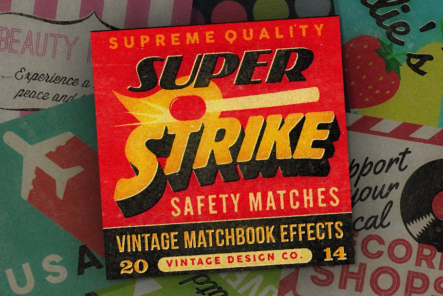 美式复古纹理设计素材Super-Strike-Matchbo