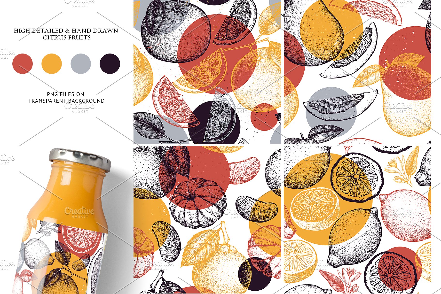 柑橘类水果图案素材Citrus-Mix-Seamless-P