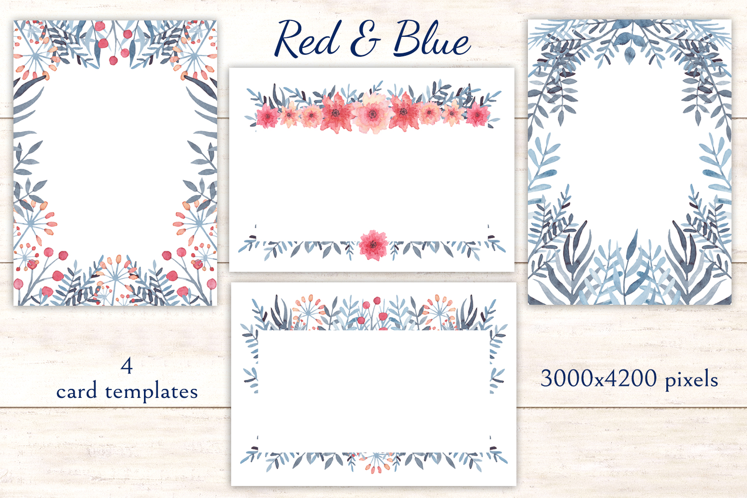 柔和舒适的蓝红水彩画花卉装饰免抠图素材合辑 Red &