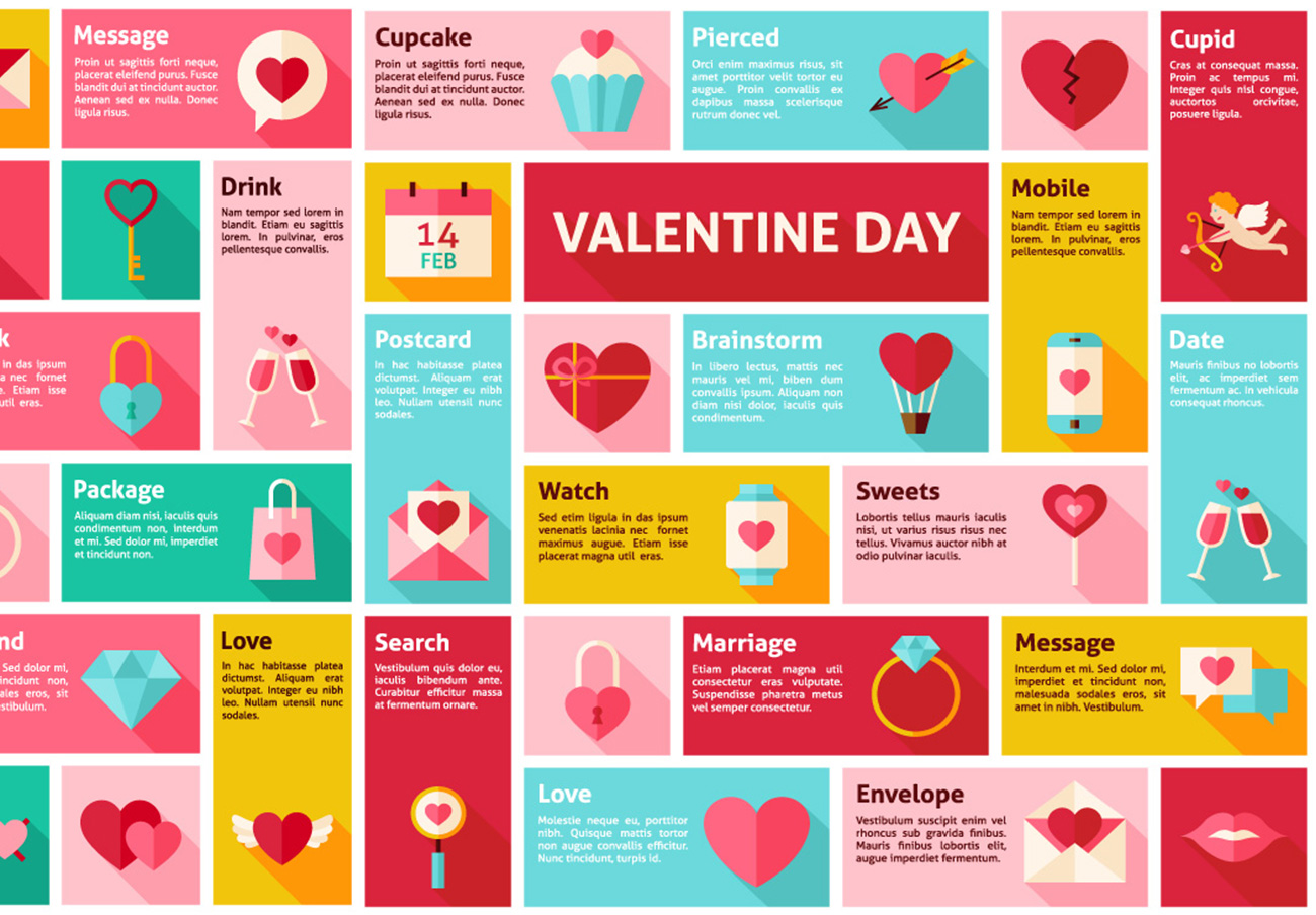 情人节爱情元素矢量插图素材 Valentine Day &a
