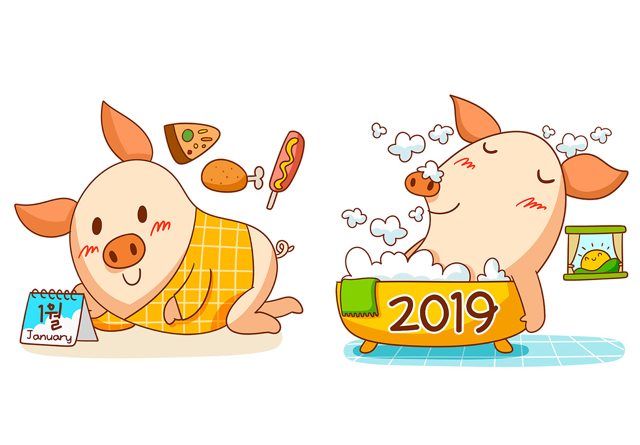 20张最新2019年卡通猪形象插图素材合辑包