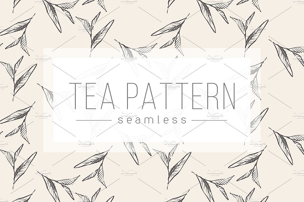 简约手绘单色的茶叶无缝背景纹理素材 Tea leaves s