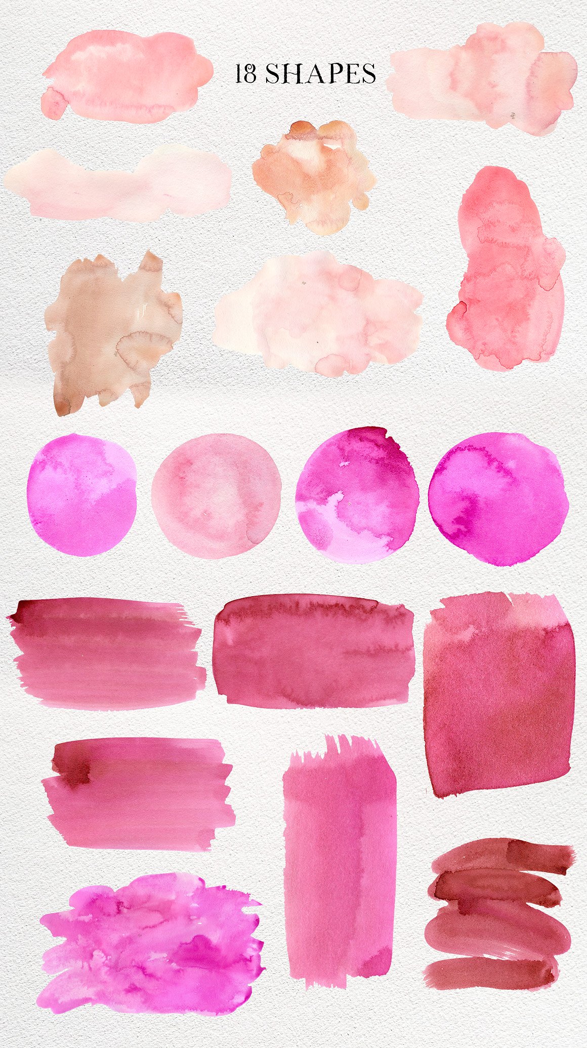 桃红色手绘水彩图案设计素材Pink Ink Watercol