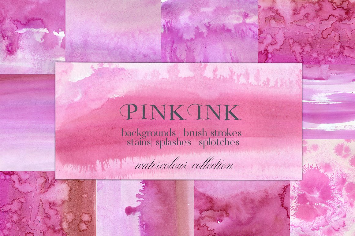 粉红水彩渲染背景纹理素材 Pink Ink Watercol