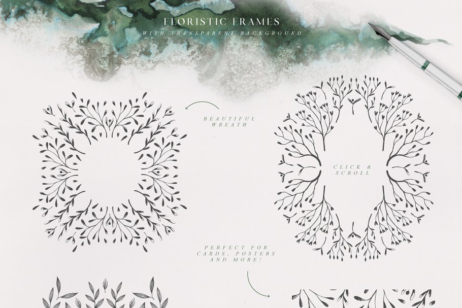手绘水彩植物无缝背景设计素材Magic-Ombre