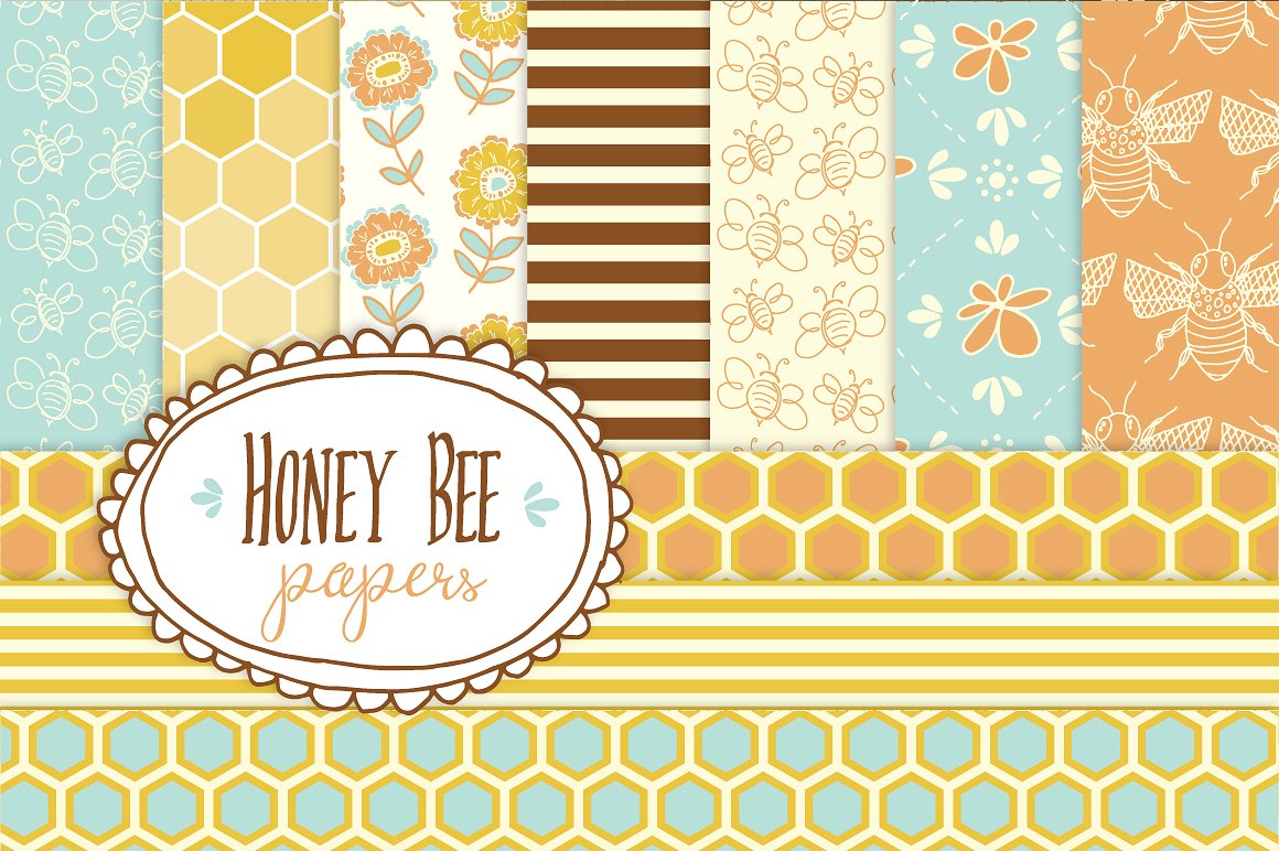 矢量蜂蜜主题无缝背景素材Honey Bee – Seamle