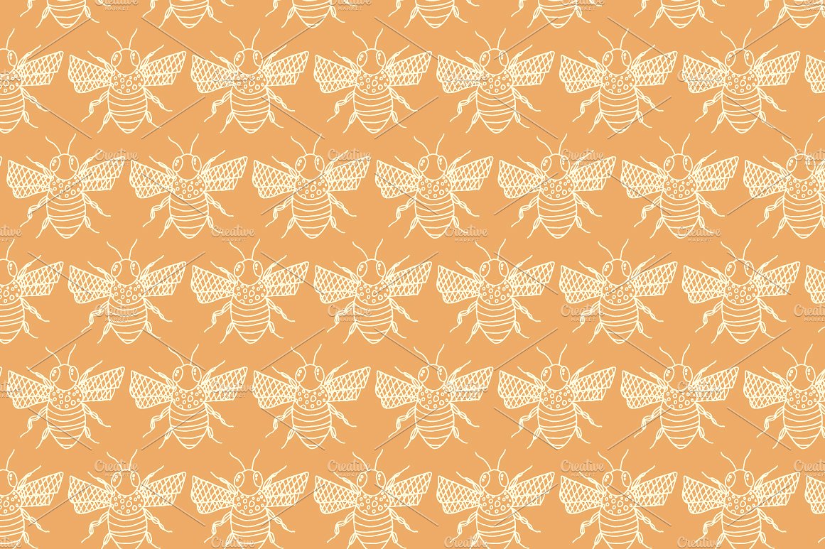 蜜蜂插图无缝背景Honey Bee - Seamless P