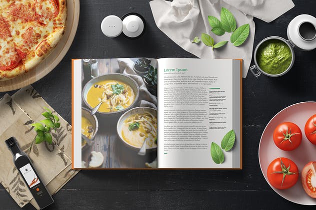 西式食谱厨房场景样机模板 Cook Book Mockup