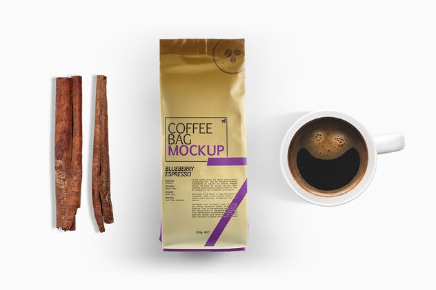 咖啡袋包装设计贴图样机elements-coffee-bag