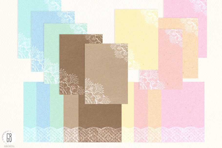 蕾丝粉彩卡片数码纸 Lace pastel cardstoc