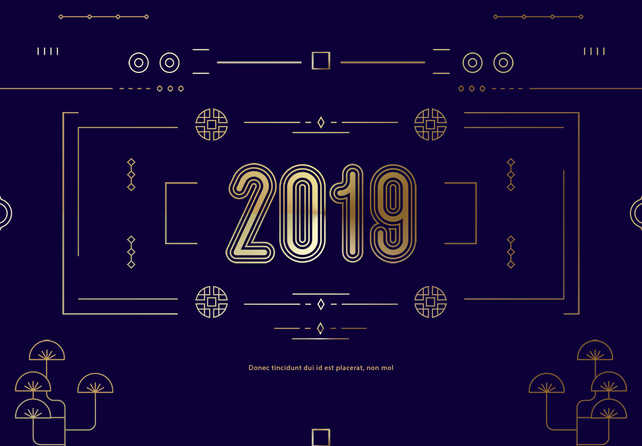 2019立体【金色质感】主题文字新年海报PSD模板素材