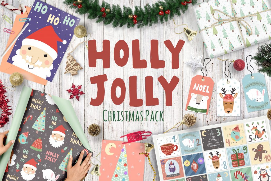 充满童趣的圣诞节元素无缝背景 Holly_Jolly_Chr