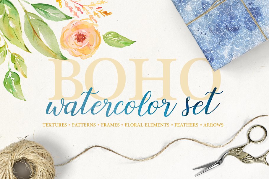 波西米亚风水彩画集 Boho watercolor set