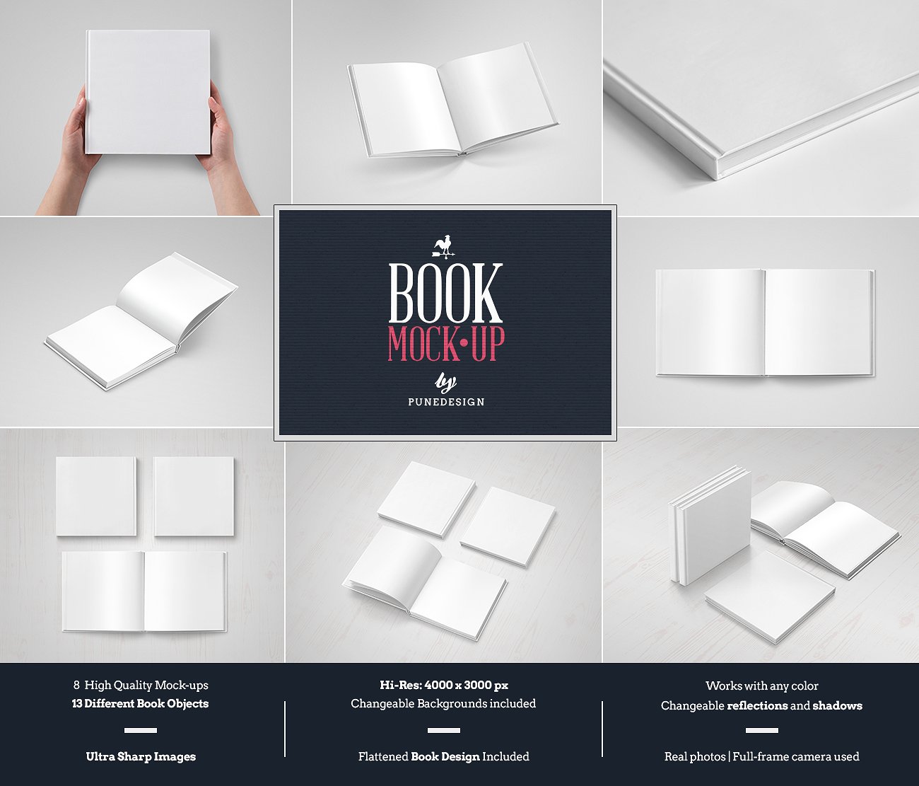 方形精装书设计展示样机模型 Square Book Mock