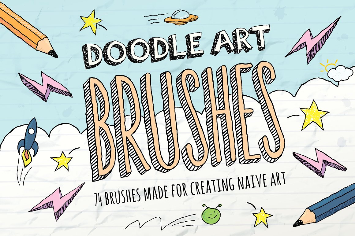 艺术感的涂鸦凌乱粗略的画笔刷Doodle Brushes
