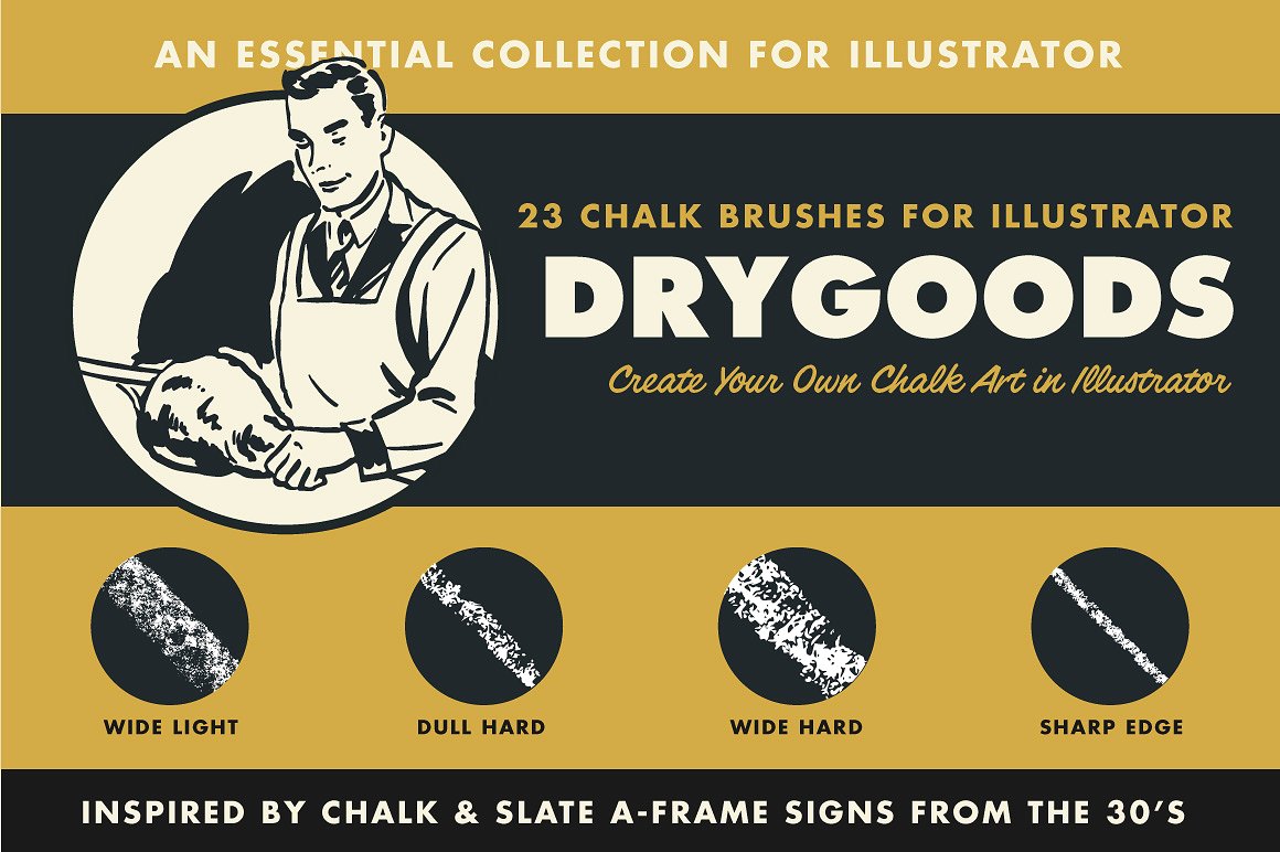 23支粉笔Illustrator画笔经典的笔刷纹理 DryG