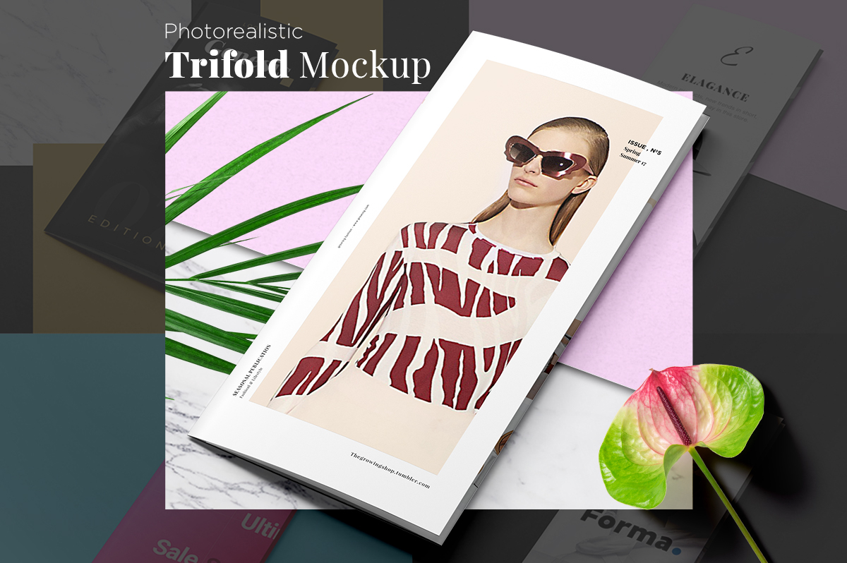 时尚三折叠宣传单样机模板 Fashion Trifold M