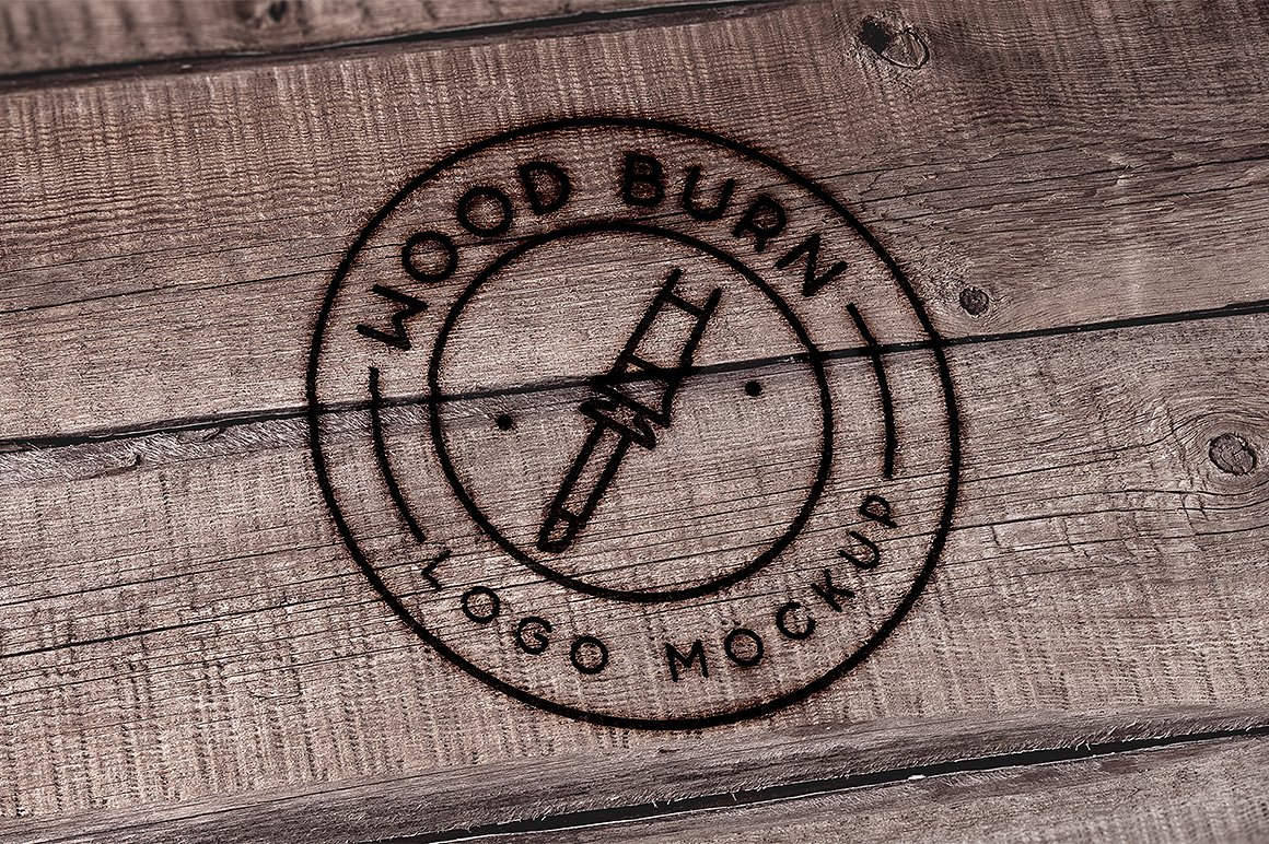 灼烧效果Logo 展示样机模板 Wood Burn Logo