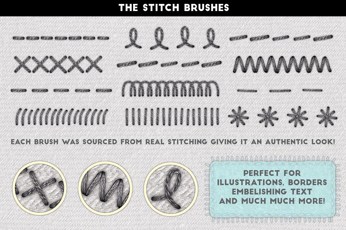 手工缝制效果的笔刷样式下载 Stitch Craft – B