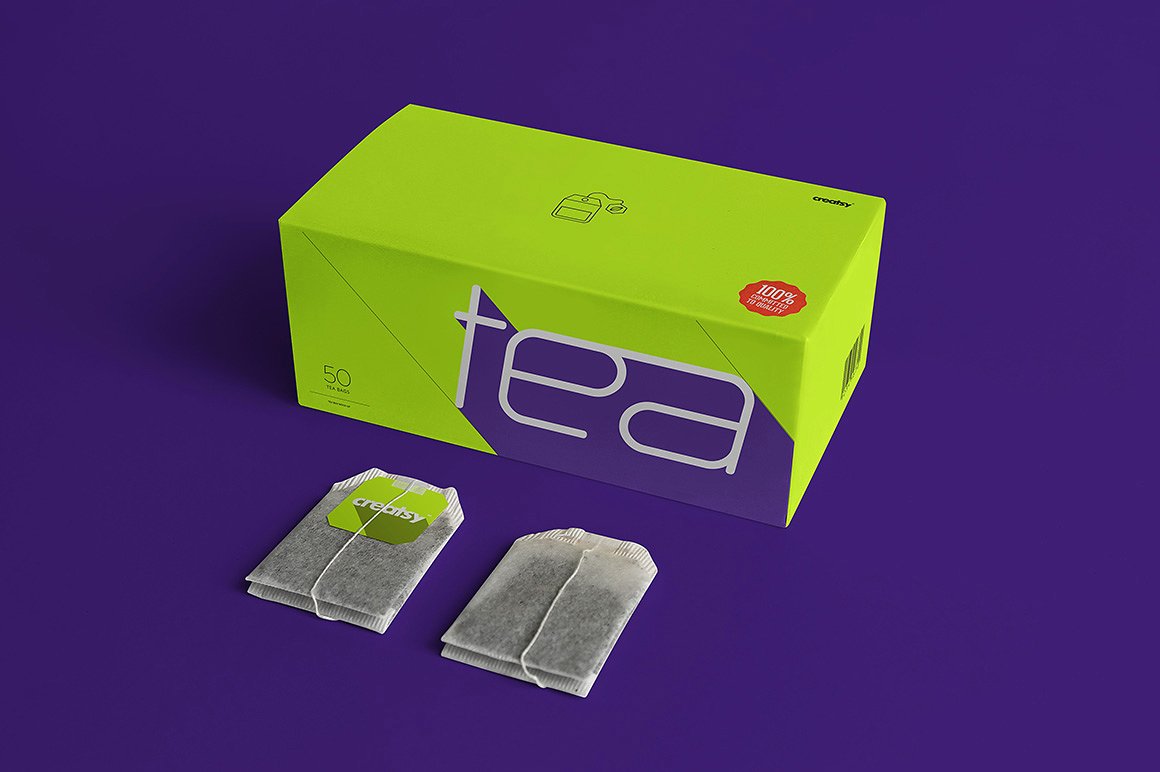 茶叶盒和标签样机模版 Tea Box and Label M