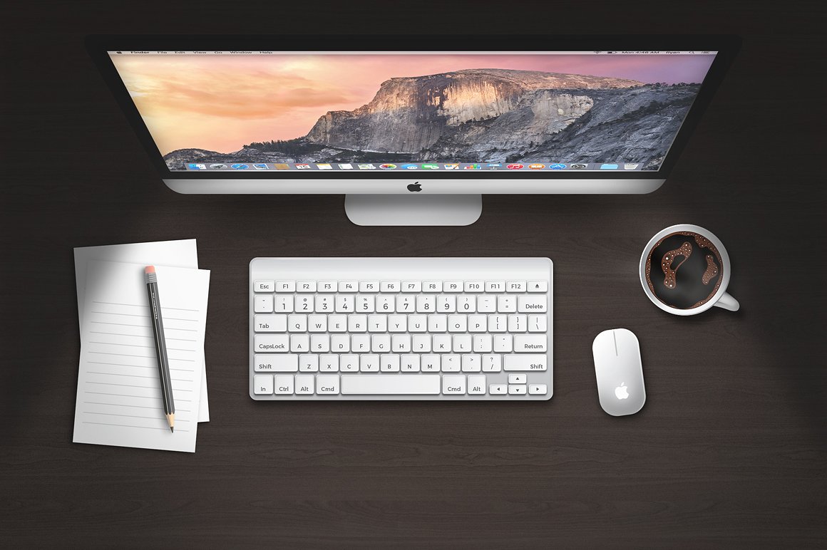 3种场景苹果一体机 iMac工作场景样机模板 PSD_iMa