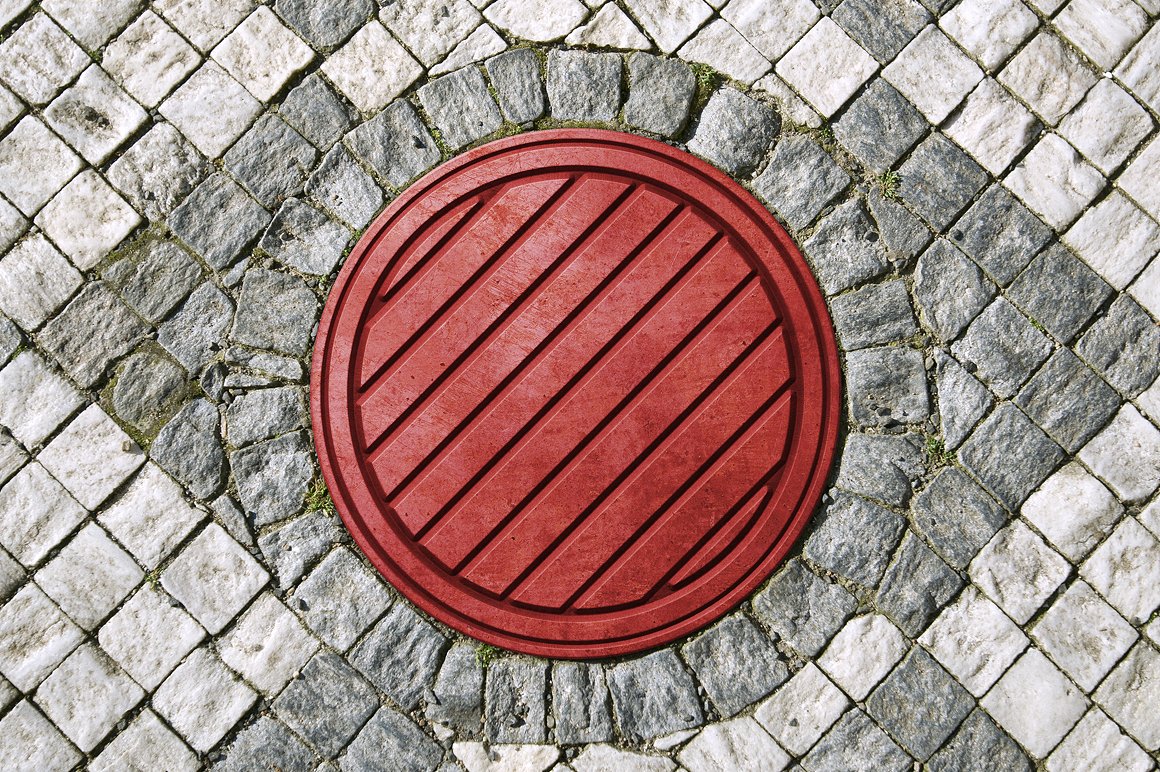 3D立体下水道沙井盖 Logo 样机模板 3D sewer