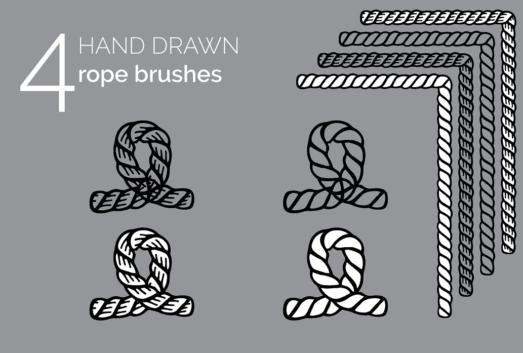 4支美丽的手绘纹身复古绳刷4 Hand Drawn Vint
