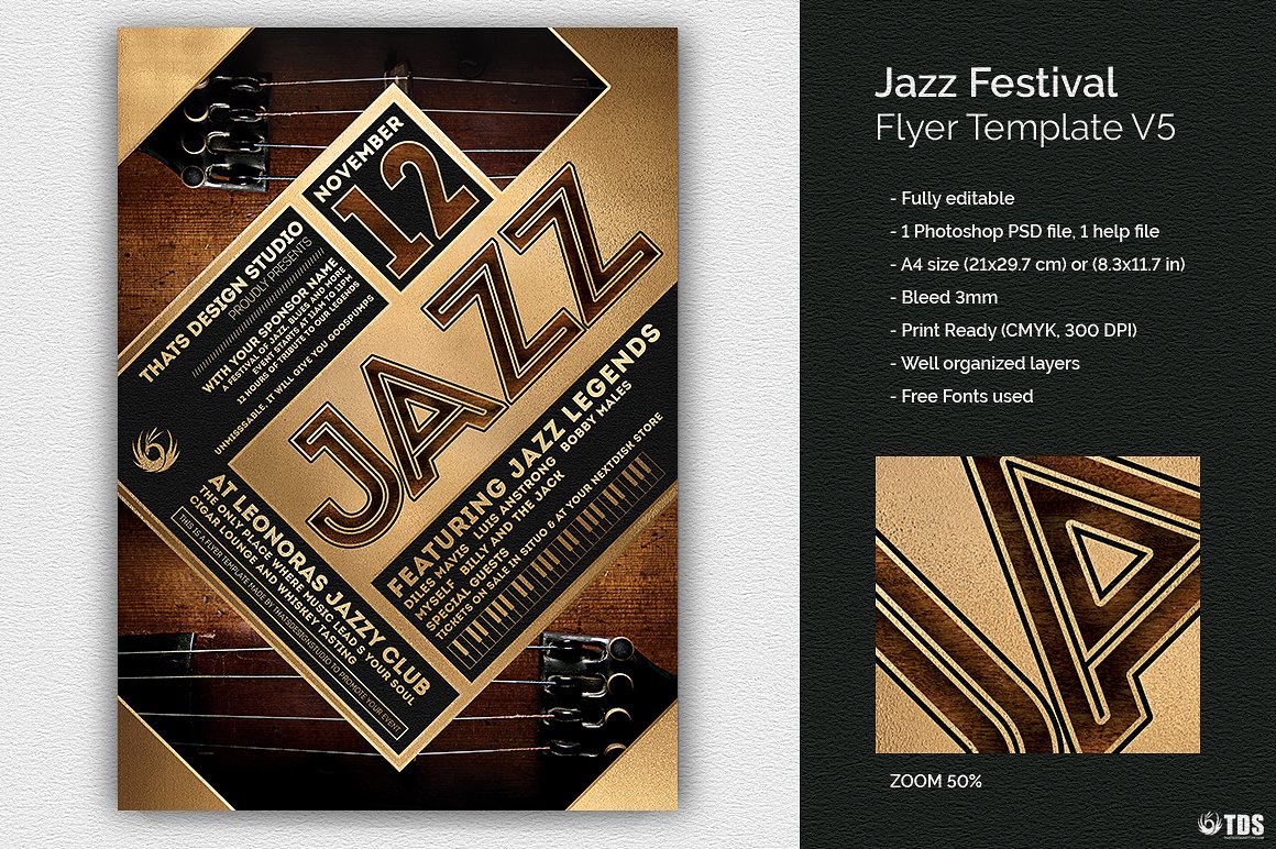 爵士音乐派对传单PSD模板v5 Jazz Festival