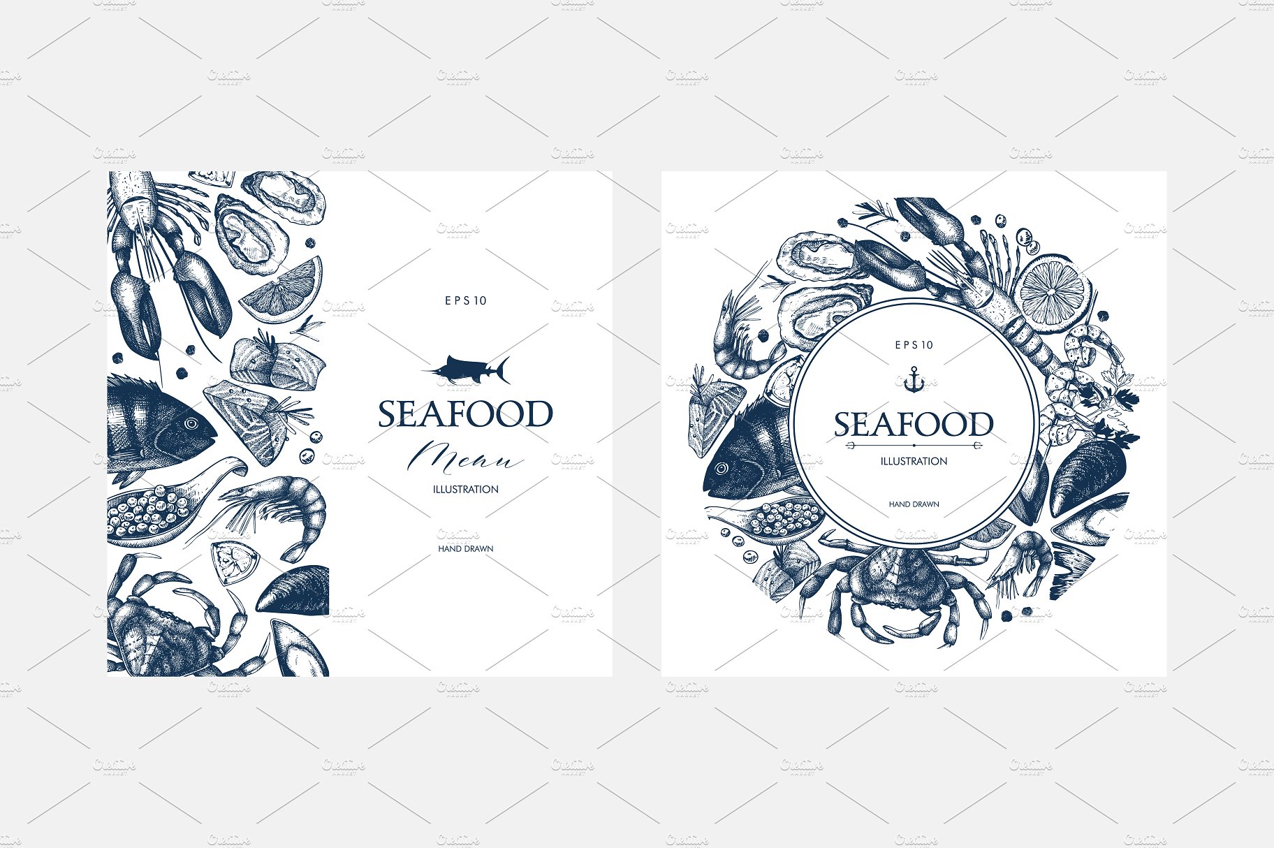 传统海鲜插图和菜单矢量设计 Vector Seafood M