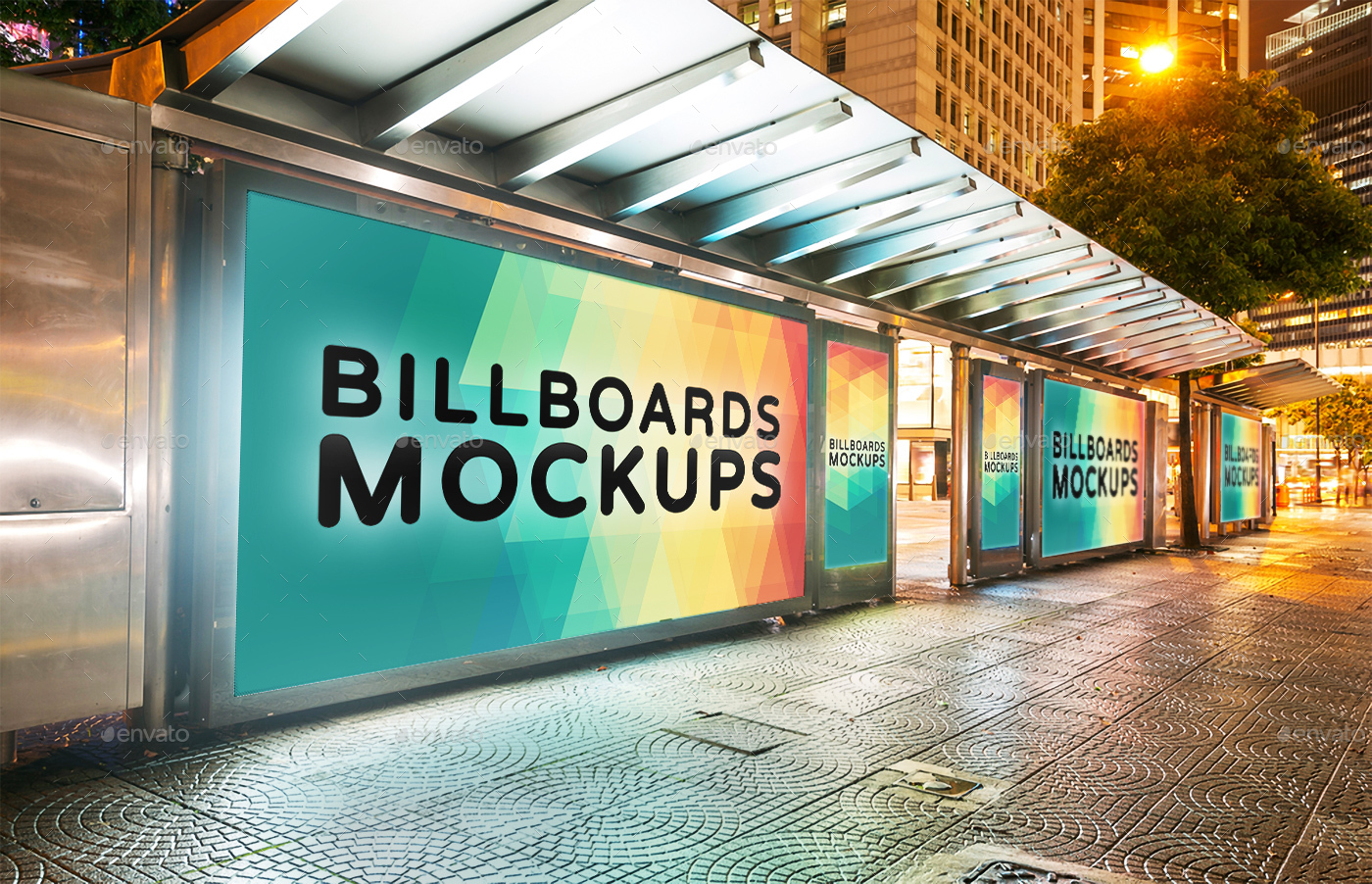 夜间广告牌展示样机模版 Billboards Mockups