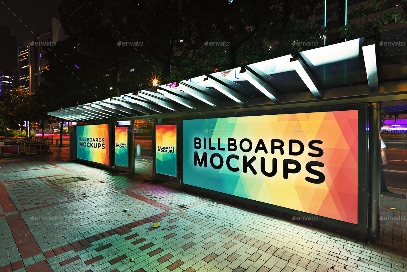 夜间广告牌展示样机模版 Billboards Mockups