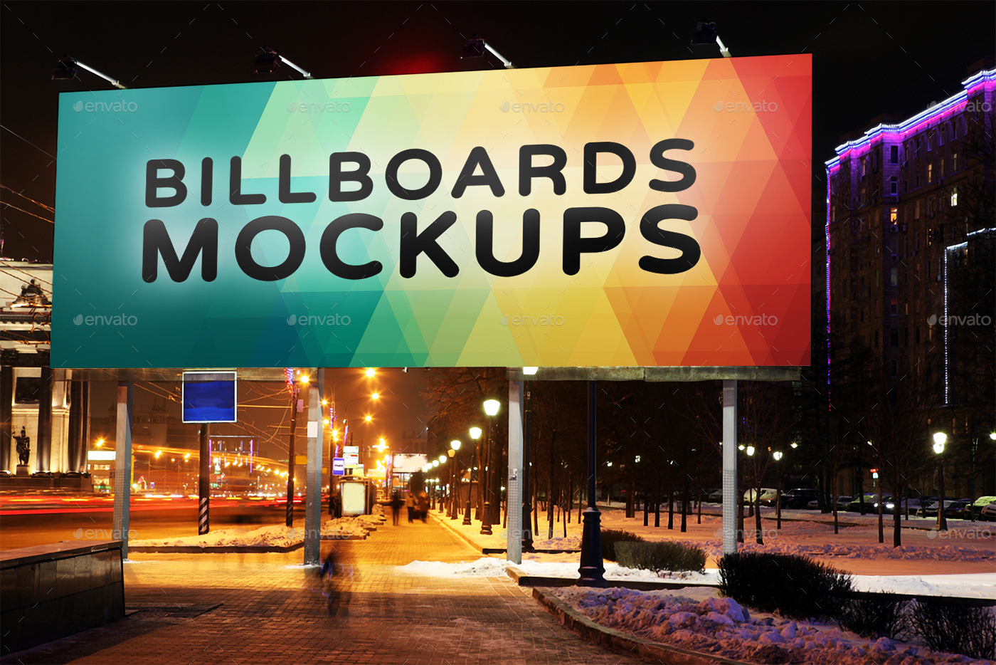 夜间广告牌展示样机模版 Billboards Mockups