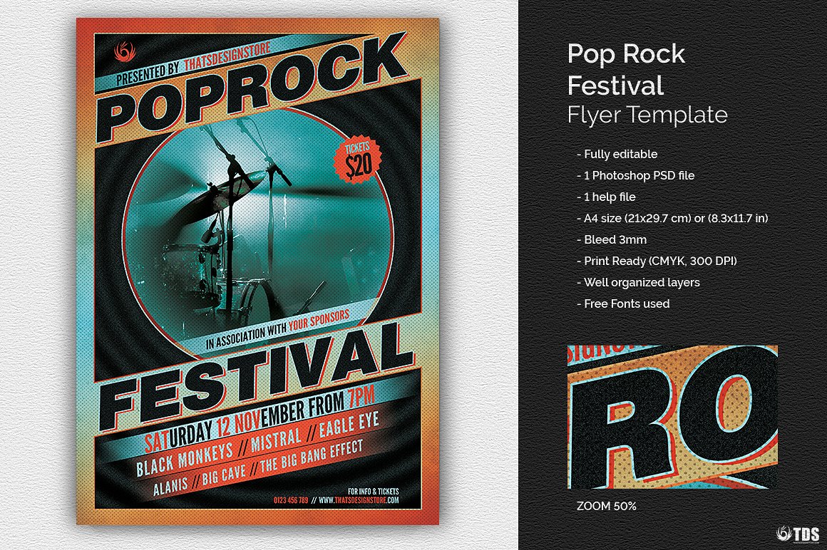 流行摇滚音乐节传单PSD模板 v1 Pop Rock Fes