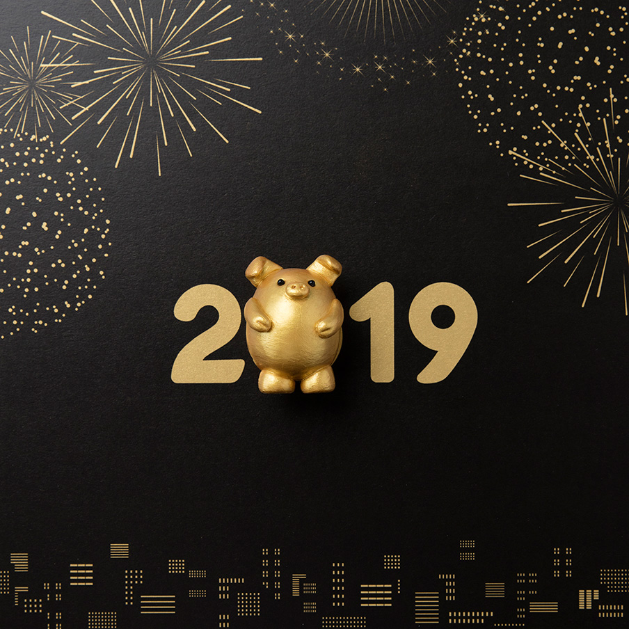 超酷2019黑金新年猪猪侠和兔子高清素材