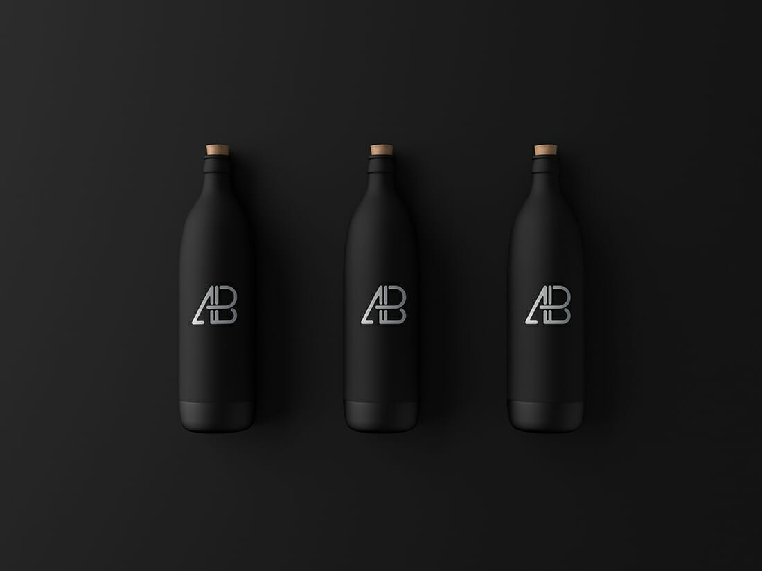 哑光黑色瓶子包装设计贴图样机模版 Matte Black B