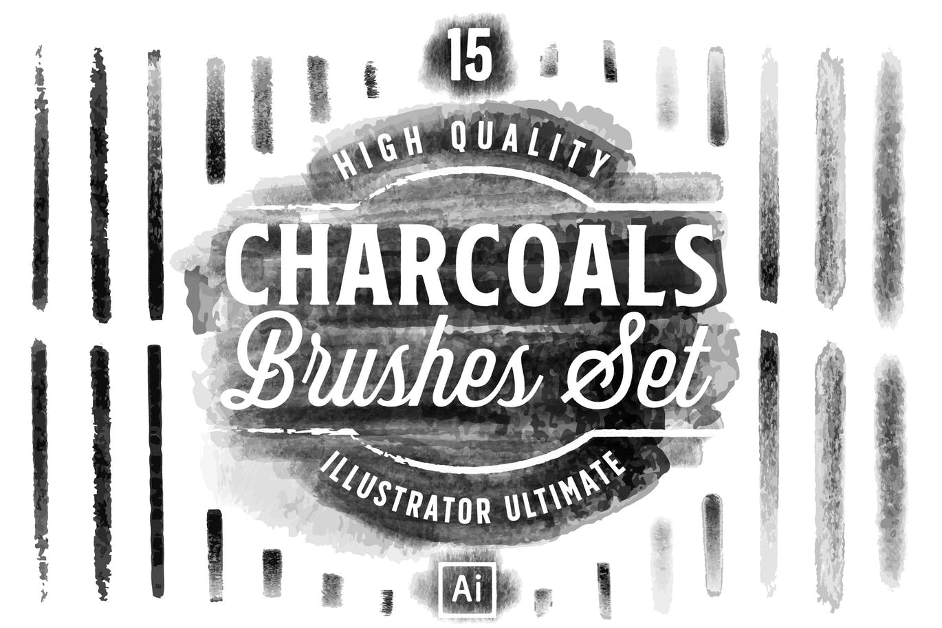 15个高品质的水墨木炭效果的AI笔刷charcoals-br