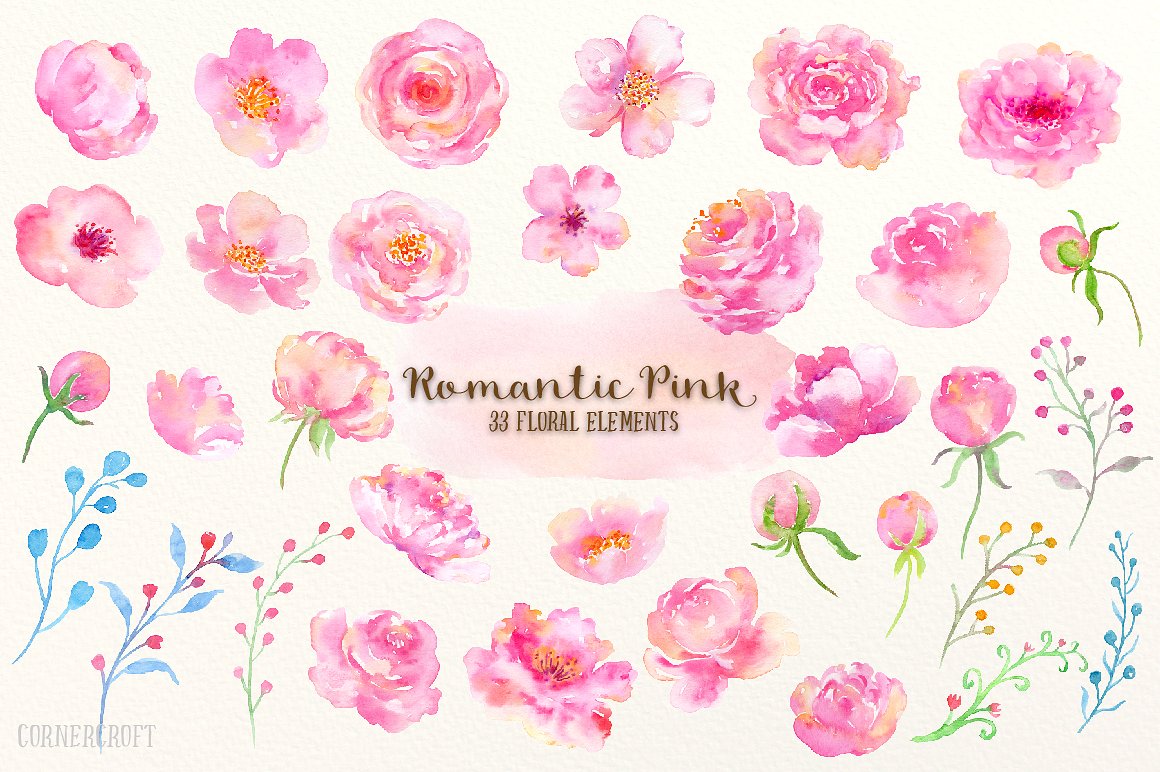 浪漫粉色水彩设计套装 Design Kit Romantic