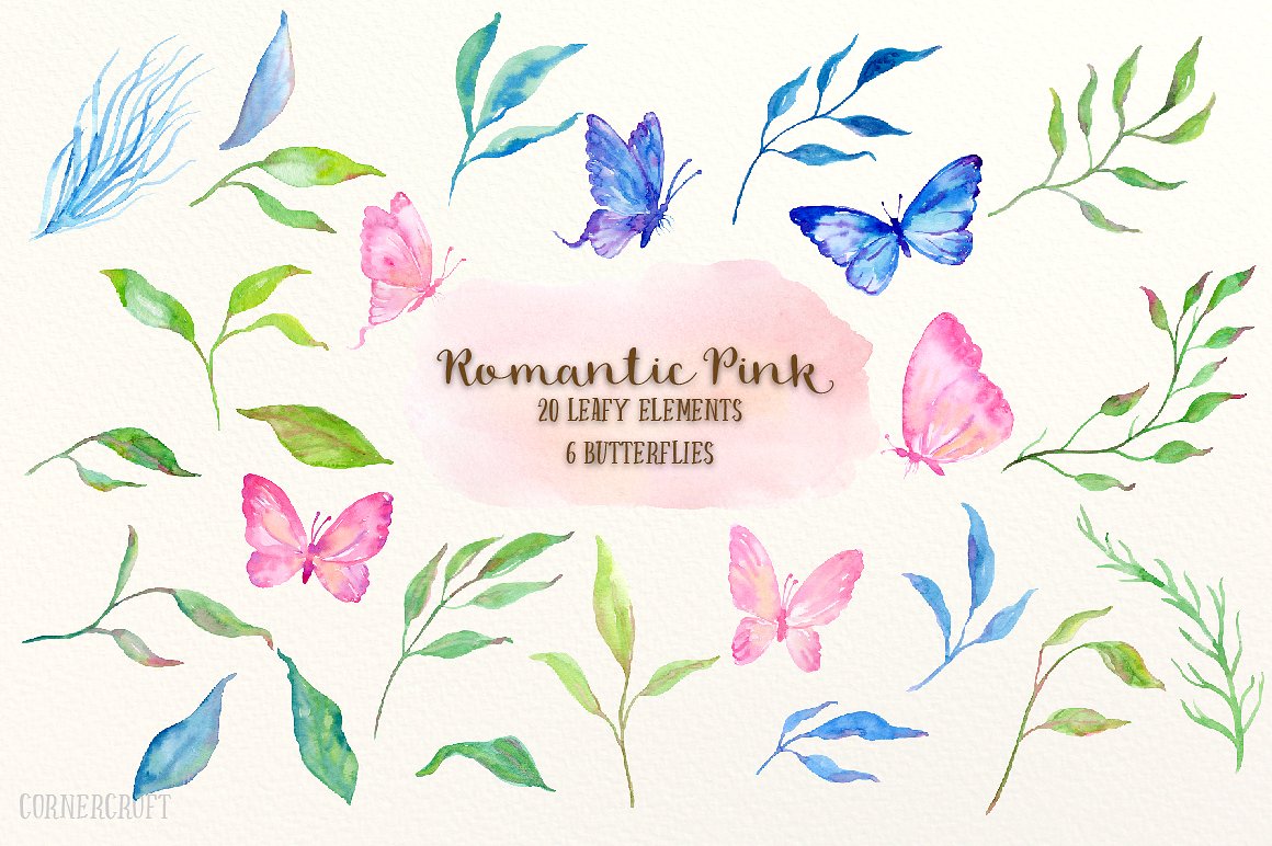 浪漫粉色水彩设计套装 Design Kit Romantic