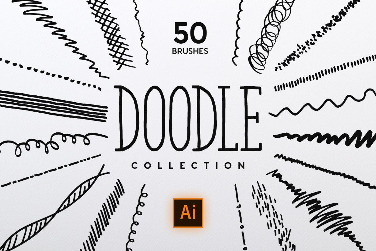 50个涂鸦AI矢量笔刷素材 Doodle Brush Col